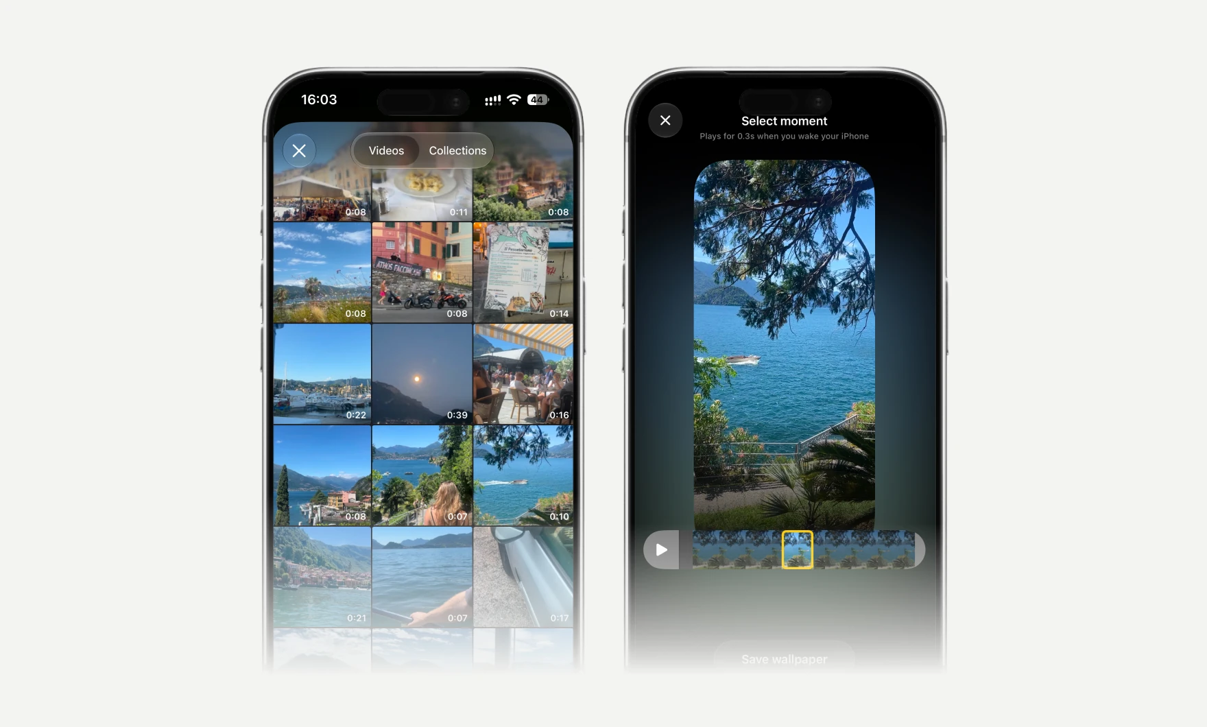 Live Memory video picker and the Select moment screen