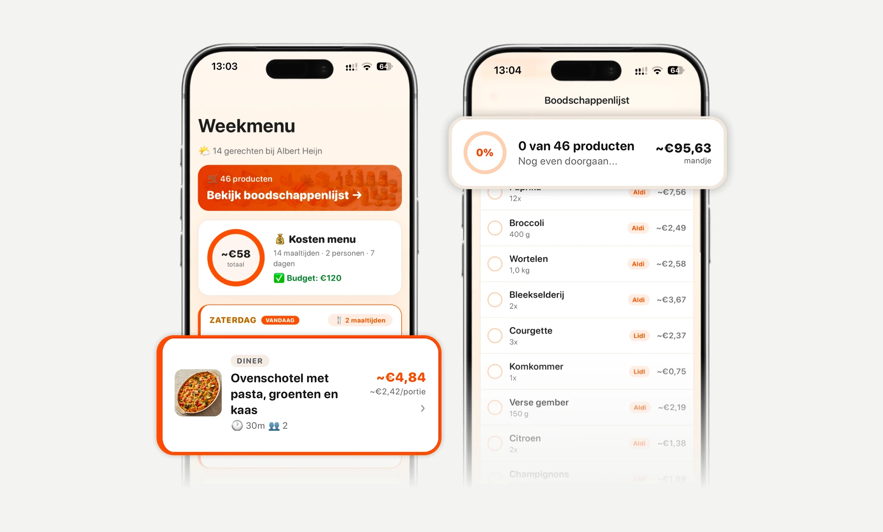 Mealy week menu and shopping list