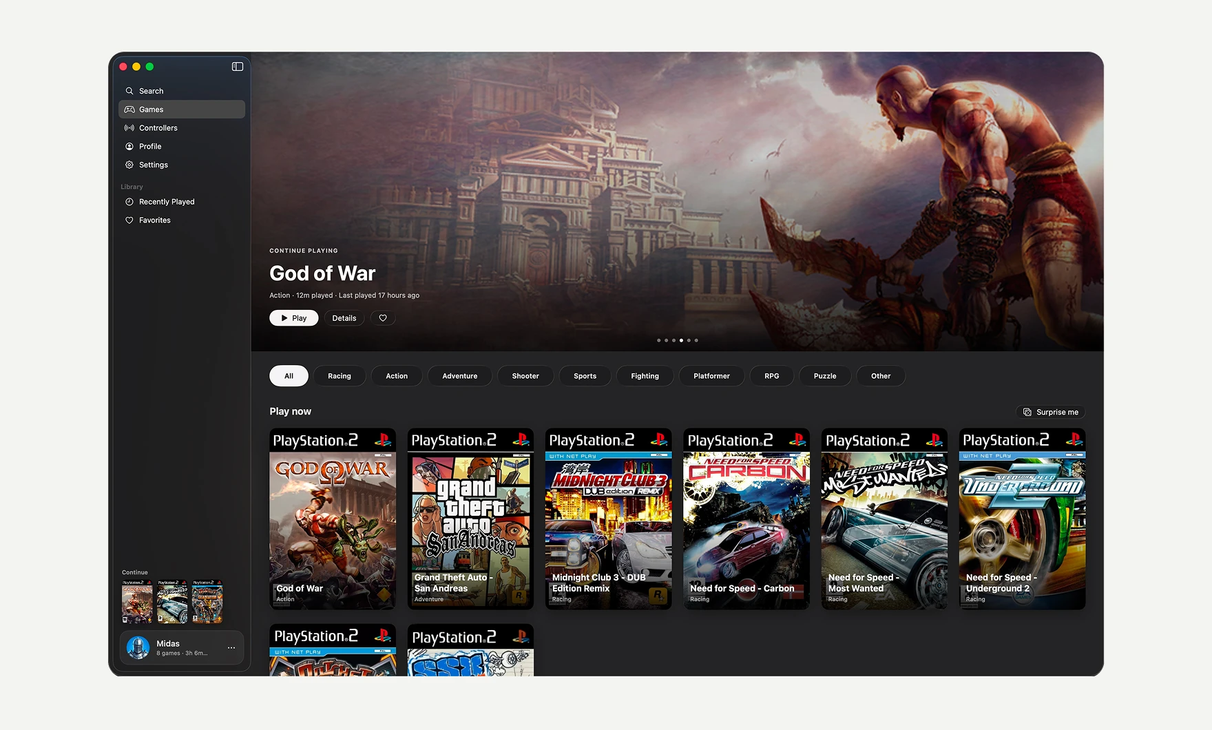 PS2Mac library with the God of War hero